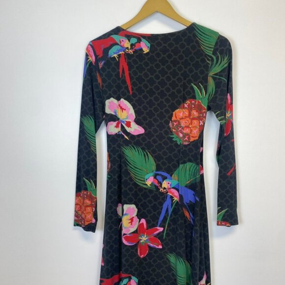 Soft Surroundings Wear Anywhere Tropical Floral Bird Faux Wrap Maxi Dress - Picture 13 of 16